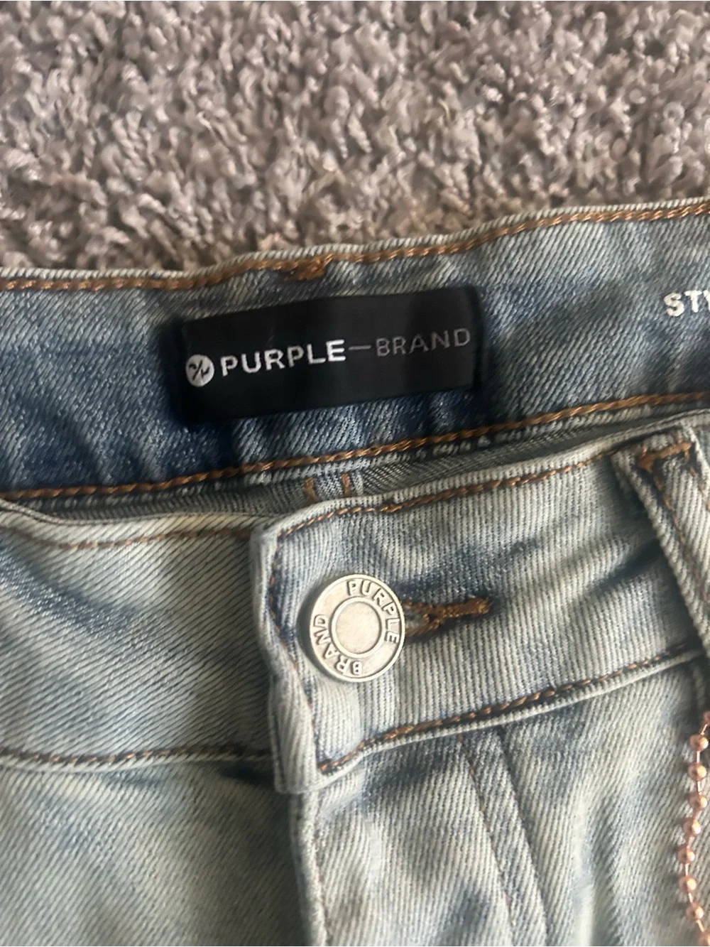 Purple Brand Light Blue Skinny Jeans with Paint-Splatter Detail
